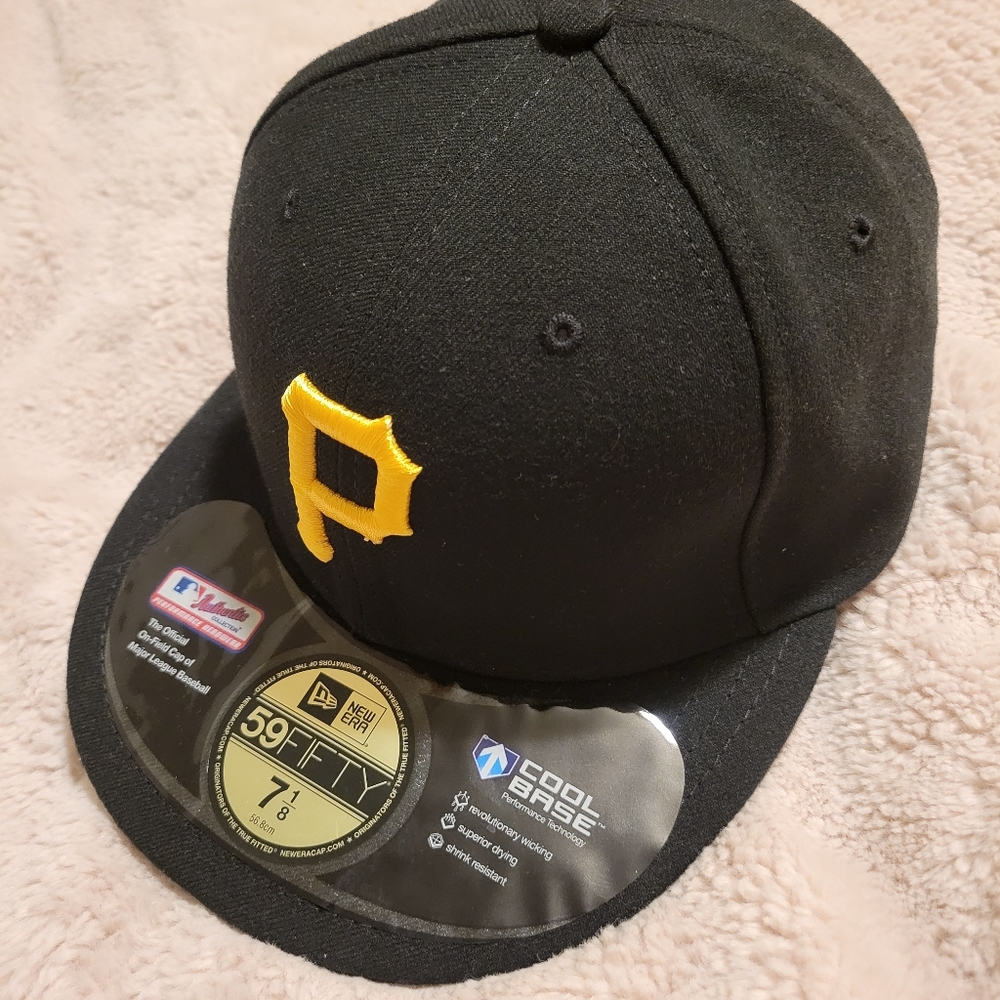 Pittsburgh Pirates New Era 59 Fifty MLB Cool Base Yellow P Cap Hat Size 7-1/8"